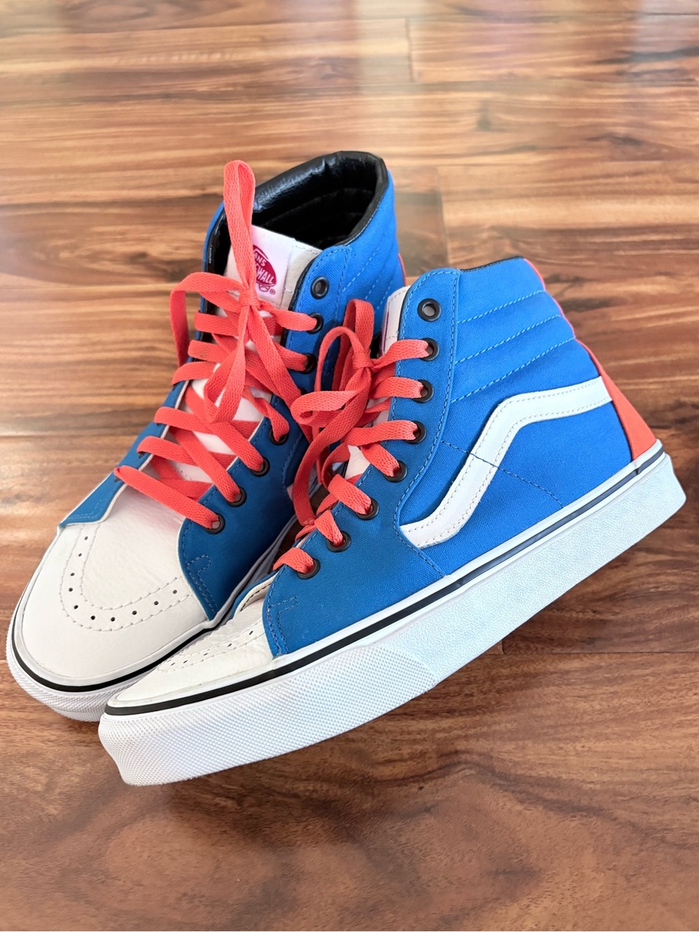 Vans Men’s Custom Sk8-Hi Sneakers Orange & Blue Hi Top Shoes Size 11 Women’s 9.5